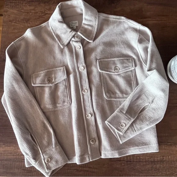 Francesca’s blue rain Cream size small cropped button up shirt/jacket - Picture 2 of 5